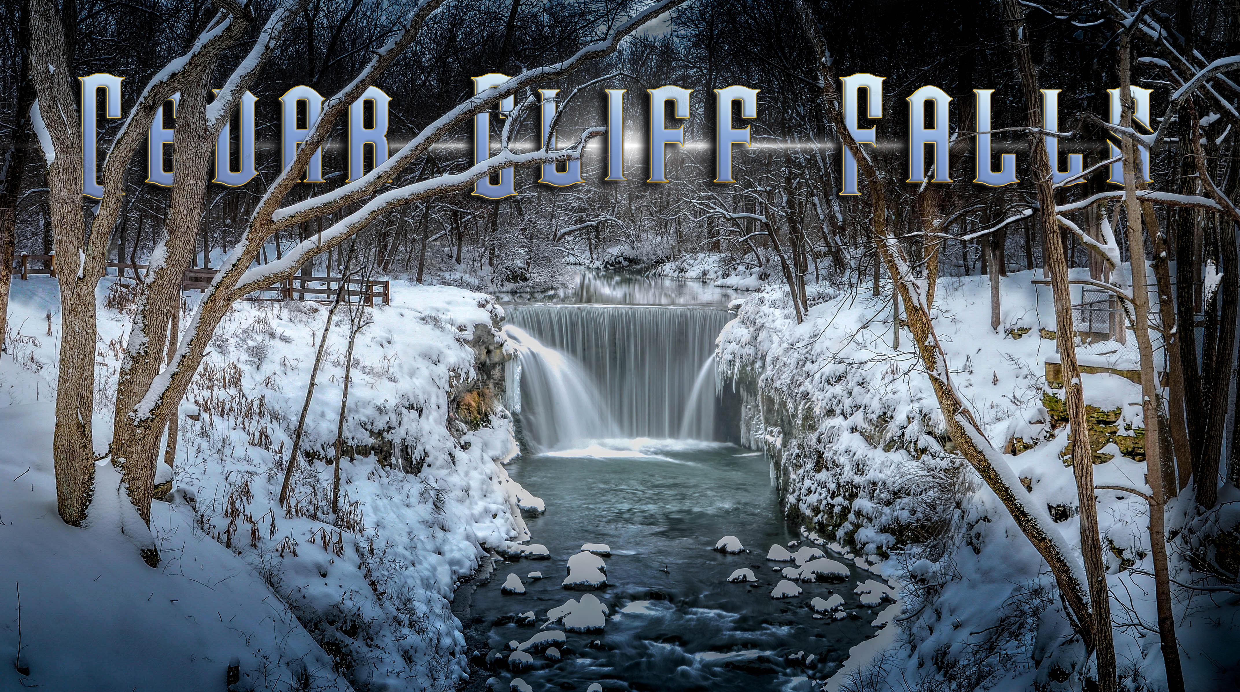 Cedar Cliff Falls winter scene poster by Larry Hensel